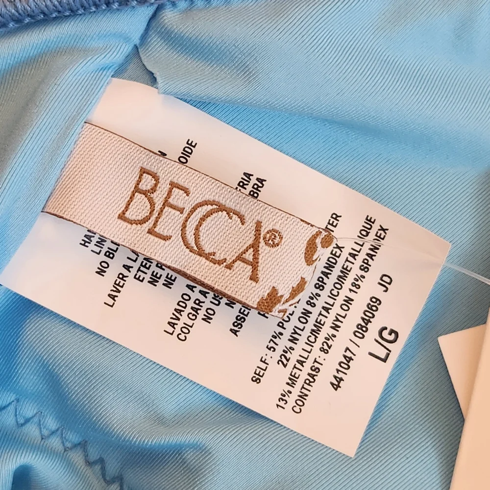 Becca swimsuit L blue pink glitter one piece Joshua Tree plunge deepV new $160